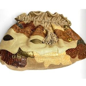 Carlo Fiori Tan suede Leather Patchwork Snakeskin Handbag Italy Vtg Chain‎ Strap